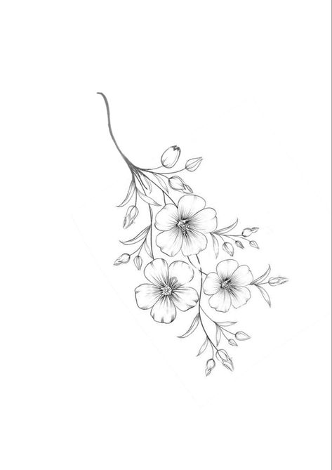 Minimalistic Violet Tattoo, Floral Tattoo Template, Small Cosmos Tattoos, Bouquet Of Flowers Outline, Fine Line Cherry Blossom Tattoo Design, Violet Tattoo Fine Line, Violets Tattoo Design, Fine Line Violet Flower Tattoo, Fine Line Cosmos Flower Tattoo