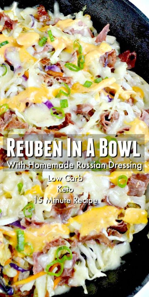 Reuben In A Bowl, Keto Reuben, Reuben Recipe, Russian Dressing, Resep Salad, Resep Diet, 15 Minute Meals, Makanan Diet, Keto Recipes Dinner