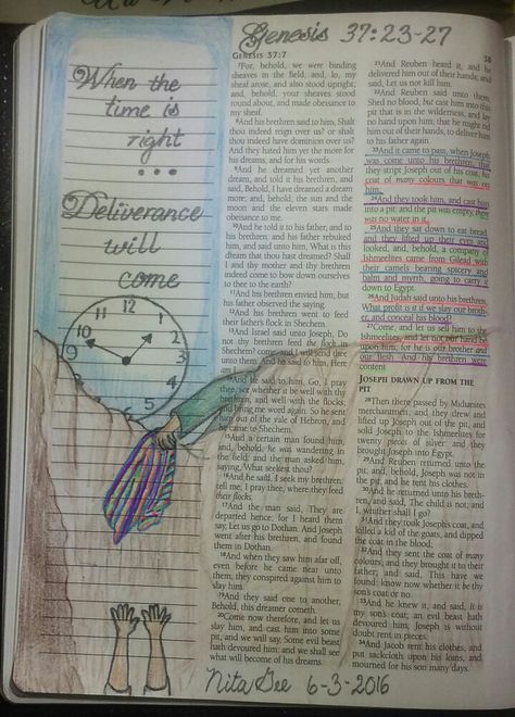 Genesis 37: 23-27 Joseph's coat of many colours. Genesis 27 Bible Journaling, Genesis 37 Bible Journaling, Genesis 23 Bible Journaling, Hymn Journaling, Bible Recap, Bible Doodles, Joseph's Coat, Biblical Artwork, Bible Artwork