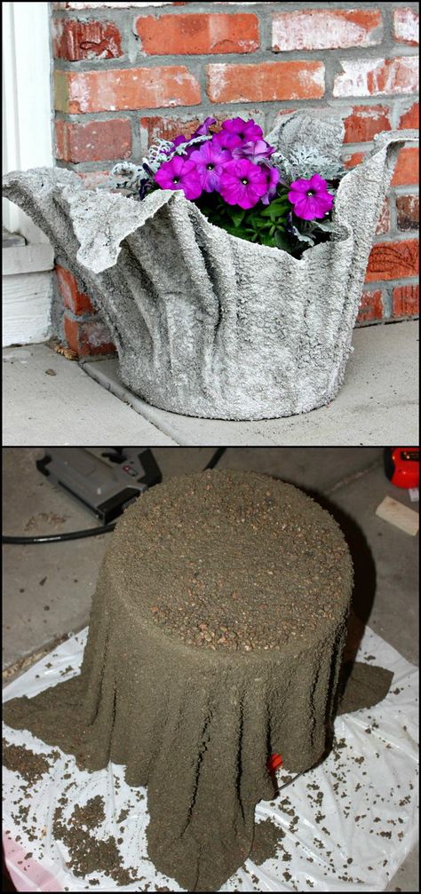 40 Fun and Whimsical DIY Garden Projects 2017 Diy Cement Planters, Diy Cement, Concrete Diy Projects, Old Towels, Cement Planters, Cement Pots, Concrete Crafts, Concrete Projects, Concrete Garden