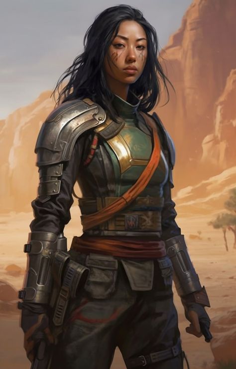 desert Desert Soldier, Sci Fi Desert, Desert Scape, Cyberpunk Rpg, Desert Fashion, Star Wars Rpg, Female Soldier, Cyberpunk Style, Dark Elf