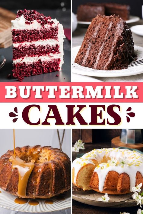 Buttery, fluffy, and insanely moist, these buttermilk cakes are the best of the best! From coffee cake to one-bowl chocolate cake, you should try them all! Buttermilk Dessert Recipes, Cakes Made With Oil, Buttermilk Coffee Cake, Bunt Cake Recipe, Coffee Cake Bundt, Buttermilk Chocolate Cake, Southern Cake, Blueberry Breakfast Cake, Buttermilk Recipes