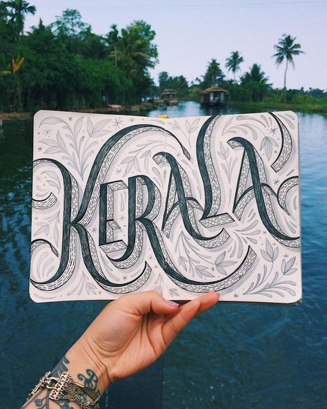 kerala Typographic Branding, Lettering Journal, No Photos Please, Lauren Hom, Sketchbook Studies, Kerala Backwaters, Typography Artwork, Houseboat, Happy Travels