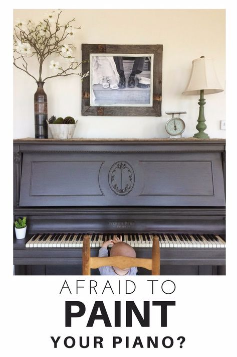 Refinish Piano Ideas, Update Old Piano, Piano Refinishing Ideas, Upright Piano Painted, Paint Piano Black, Diy Piano Painting, Refinish A Piano, Paint Piano Ideas, Painted Piano Ideas Colour