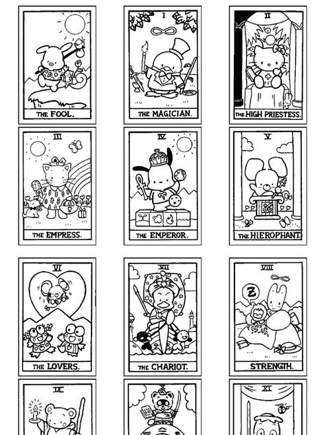 Hello Kitty Tarot Coloring Book 6x13 Hello Kitty Uno Cards, Hello Kitty Uno, Hello Kitty Colouring Pages, Uno Cards, Kitty Coloring, Hello Kitty Coloring, Tarot Cards Art, 카드 디자인, Hello Kitty Art