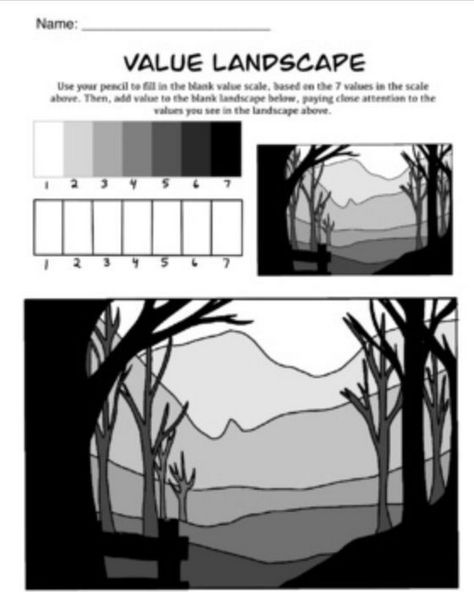 Bringing Nature Home: Landscape Sketch Design Services Shading And Value Worksheet, Value Art Element, Value Elements Of Design, Value Lessons In Art Elementary, Value Scale Art Projects, How To Teach Value In Art, Value Scale Worksheet, Form And Value Art Project, Monochromatic Art Projects