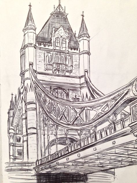 Tower Bridge Sketch Tower Bridge London Drawing, London Architecture Drawing, London Bridge Sketch, London Drawing Sketches, Tower Bridge Drawing, London Bridge Drawing, Landmark Drawings, Bridge Sketch, London Sketch