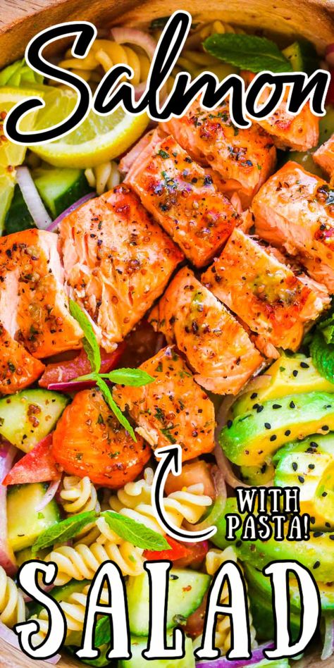 Salmon Noodle Salad, Salmon Pasta Salad Cold, Cold Salmon Pasta Salad Recipes, Pasta Salad With Salmon, Salmon Pasta Salad Recipes, Salmon Pasta Salad, Kale Pasta Salad, Lemon Pasta Salads, Healthy Cold Lunches