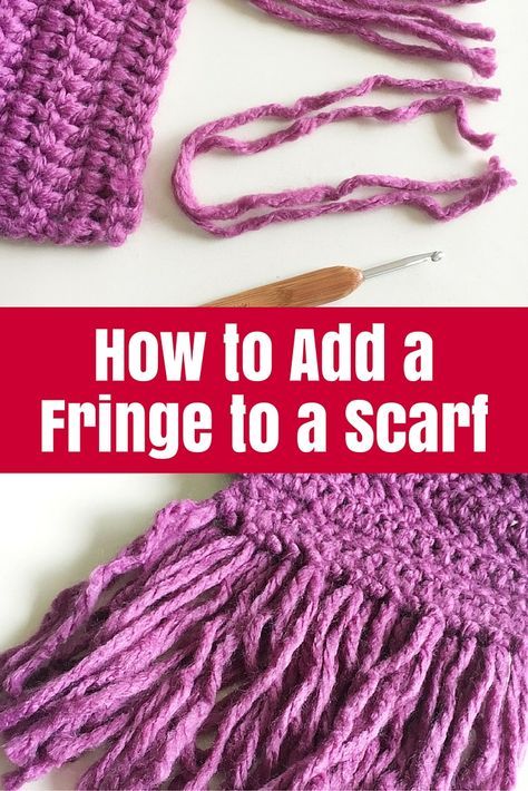 How to Add a Fringe to a Scarf - created a gorgeous scarf but need to finish it off? Add a simple fringe to a crochet or knitted scarf with this tutorial Loom Scarf, Crochet Scarf Easy, Yarn Project, Handmade Yarn, Scarf Yarn, Crochet Clothing And Accessories, Arm Knitting, Scarf Crochet Pattern, Knitting Tutorial