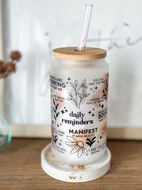 Office Decor For Women, Daily Reminders, Tumbler Gift, Glass Tumbler, Daily Affirmations, Iced Tea, Daily Reminder, Glass Cup, Beer Can