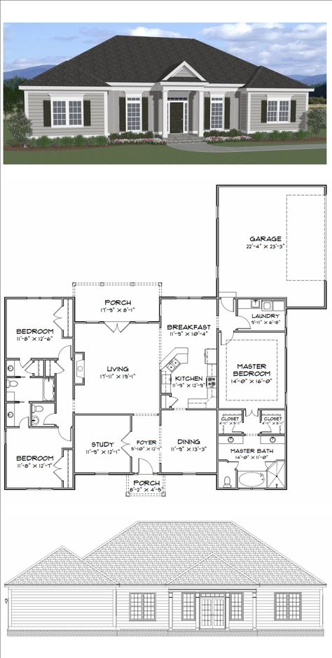 Plan SC-2216: ($1050) 3 bedroom 2.5 bath home with a study. The home has 2216 heated square feet. This home plan is available for purchase online along with many others at stevecoxinc.net. Contact us today to modify this plan. House Plans Drawing, Open Concept House Plans, House Plans For Sale, Three Bedroom House Plan, One Storey House, Little House Plans, Barn Living, House Plans One Story, House Dream