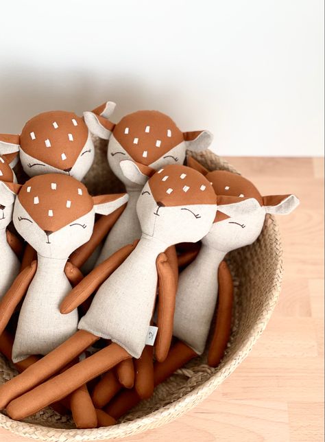 This cute little fawn is ready to accompany your child in the little or big moments of life. It is a memorable gift for any little one, as well as a charming addition to a nursery or home decor. ABOUT THE TOY: • Toy’s size is about 34 cm / 13 inch from foot to top of its head. • Clothing is removable (but should be taken off in a delicate way, parents help is needed). • Outfit contains: white and beige plaid playsuit (removable), beige linen bow (attached to the toy • With pers Fawn Doll, Moments Of Life, Toy Toy, Homemade Dolls, Beige Plaid, Paper Flower Tutorial, Fabric Animals, Now Is The Time, Sewing Toys