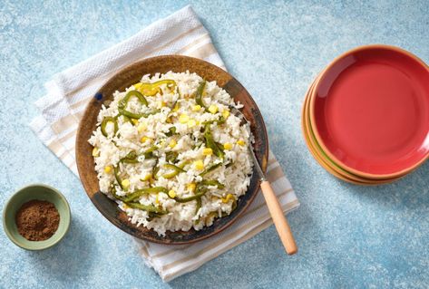 Rice with Poblanos and Corn - Pati Jinich Pati's Mexican Table Recipes, Zucchini Pizza Recipes, Rice With Corn, Mexican Lasagna Recipes, Patis Mexican Table, Pati Jinich, Salsa Guacamole, Vegetarian Chicken, Mexican Table