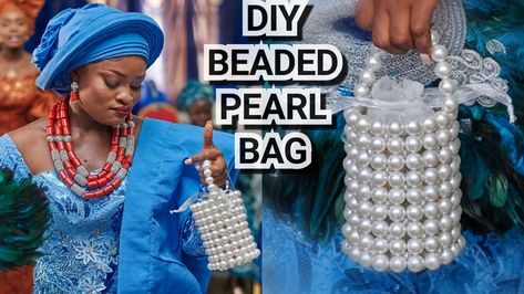 This video contains a step by step process on how to make a beaded pearl bucket bag. The bag is suitable for all occasions, it helps you stand out, unique and looks chic. Yoruba Wedding Engagement, Beaded Bag Outfit, Diy Beaded Bag, Bucket Wedding, Pearl Beaded Bag, Pearl Outfit, Diy Bucket, Yoruba Bride, Beads Bag