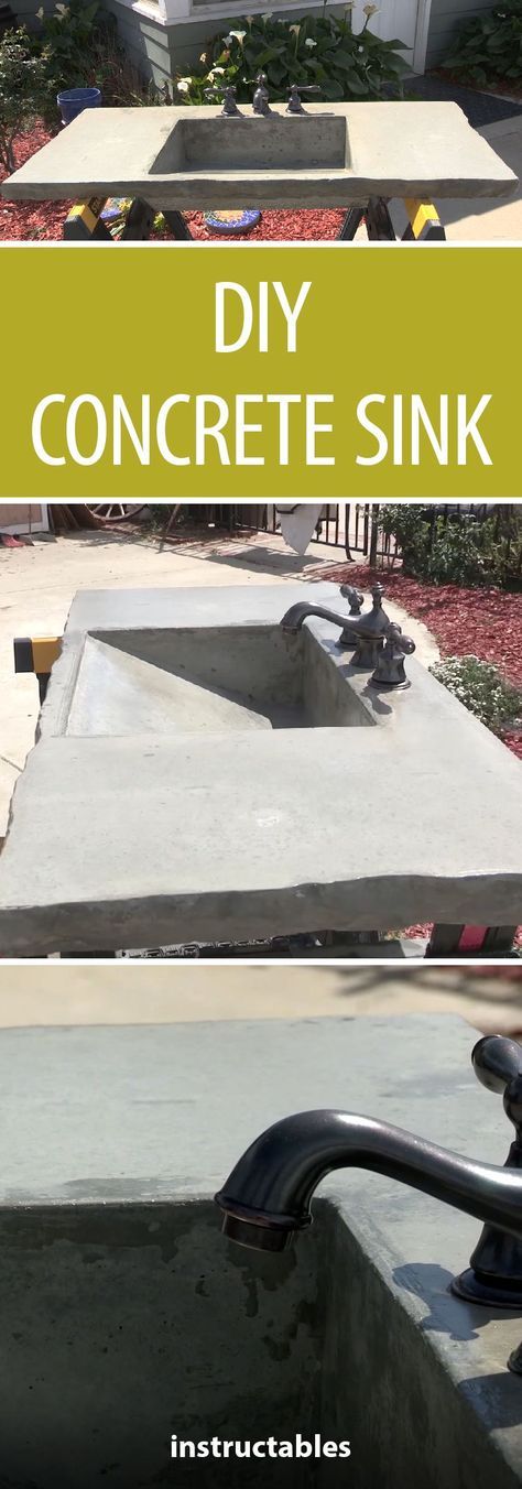 Diy Concrete Sink How To Make, Diy Cement Sink, Concrete Sink Diy, Diy Concrete Bathroom, Diy Concrete Sink, Lavabo Exterior, Diy Bathroom Sink, Bathroom Sink Remodel, Industrial Sink