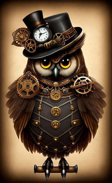 Steampunk Owl Drawing, Steampunk Wallpaper, Steampunk Wall Art, Steampunk Bird, Steampunk Illustration, Steampunk Animals, Steampunk Gadgets, Steampunk Owls, Steampunk Artwork