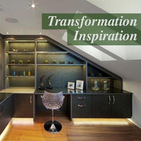 Trying to figure out the best way to transform an unused room? Check out these creative ways to reclaim empty spaces! #RealEstate #HomeImprovement Tray Ceiling Lighting Ideas, Industrial Office Table, Attic Office, Basement Office, Small Attic, Display Shelving, Attic Design, Attic Renovation, Attic Remodel