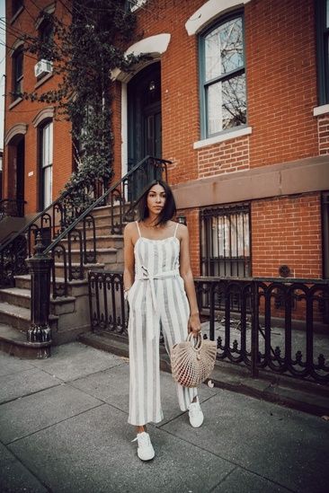 I’m pumped to shed my layers and sport some fresh spring looks, like this striped jumpsuit and straw bag!  #ShopStyle #MyShopStyle #ContributingEditor #Lifestyle #TrendToWatch #Travel #Vacation Stripe Jumpsuit Outfit, Jumpsuit Outfit Summer, Jumpsuit Outfit Casual, European Outfits, Jumpsuit Casual, Daily Fashion Inspiration, Jumpsuit Outfit, Fashion Friends, Instagram Outfits