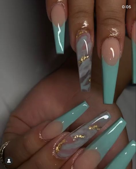 Nail Ideas Coffin Green, March Nails Coffin, Nails Acrylic Teal, Cute March Nails, Teal Acrylic Nails, Teal Nails, Long Acrylic Nail Designs, Ombre Acrylic Nails, Stylish Nails Designs