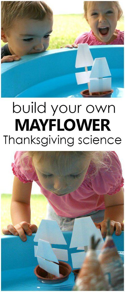 Build Your Own Mayflower Thanksgiving Science STEM Activity Mayflower Craft, Thanksgiving Science, Thanksgiving Activities For Kindergarten, Thanksgiving Activities Preschool, Thanksgiving Crafts For Toddlers, Kindergarten Stem, Thanksgiving Lessons, Science For Toddlers, Thanksgiving Crafts Preschool