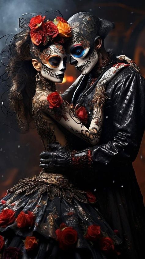 Skull Couple Tattoo, Bad Christmas, Colorful Skull Art, Foods From Around The World, Skull Rose Tattoos, Sugar Skull Artwork, Mexican Culture Art, Dark Beauty Photography, Fast Foods