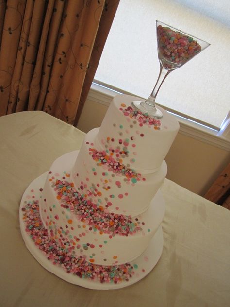 Confetti cake 40th Birthday Cake, Striped Cake, 40th Cake, Round Wedding Cakes, 21st Cake, Rainbow Confetti, 21st Birthday Cakes, Confetti Wedding, Confetti Cake