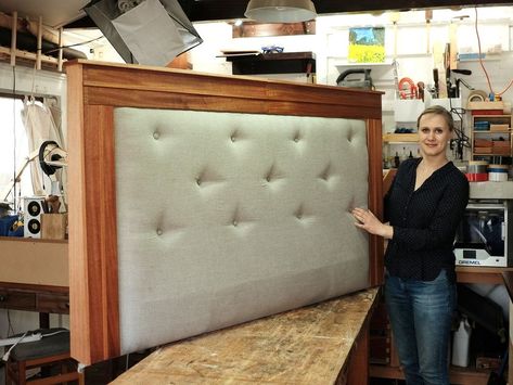 Mahogany Headboard, Diy Tufted Headboard, Diy Headboard Upholstered, Upholstery Armchair, Queen Size Headboard, Couch Upholstery, Upholstery Trim, Small Shelf, Upholstery Diy