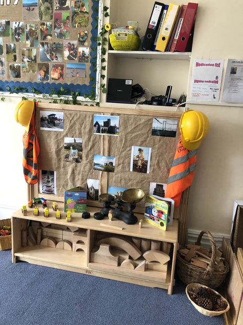 Early Years Construction Ideas, Drama Area Preschool, Reggio Emilia Construction Area, Construction And Small World Area Eyfs, Block Centre Ideas Preschool, Construction Areas Eyfs, Prek Centers Setup, Reggio Emilia Dramatic Play Area, Curiosity Approach Construction Area