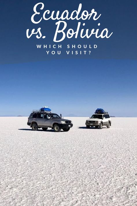 Planning a trip to South America? Choosing between Ecuador and Bolivia can be tough, but this guide will help you decide. Compare the major sites (hello, Galapagos Islands and Salt Flats), the safety stats, capital cities, and more, and then it's time to make a decision and book your dream trip! #Ecuador #Bolivia #SouthAmericaTravel Copacabana Bolivia, Bolivia Travel, Backpacking Tips, Text Overlay, Travel South, South America Travel, America Travel, International Travel, Central America