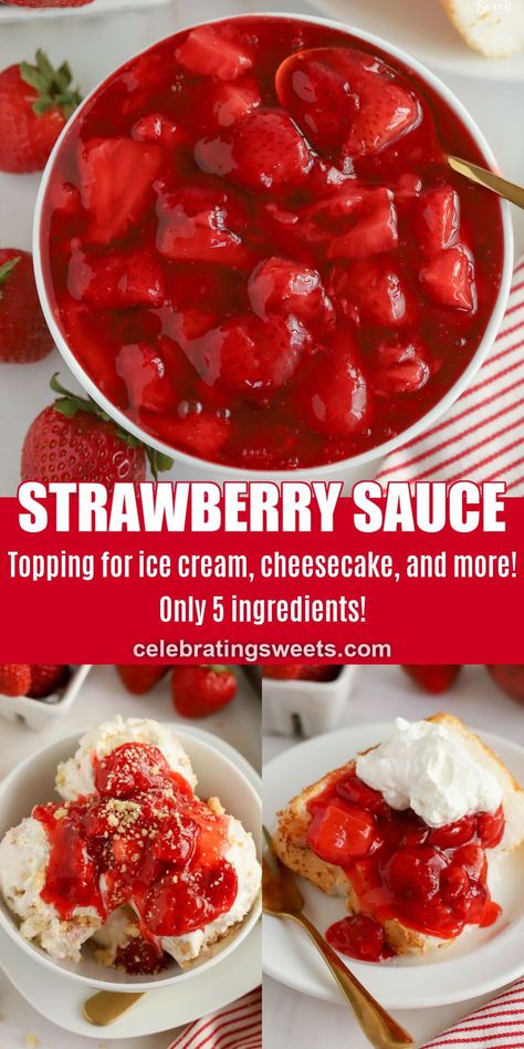 Strawberry Glaze For Angel Food Cake, Fruit Topping For Pound Cake, Strawberry Drizzle Sauce, Fresh Strawberry Sauce, Angel Food With Strawberries, Cooked Strawberry Recipes, Fruit Sauce For Cheesecake, Strawberry Compote For Cheesecake, Strawberry For Cheesecake Topping