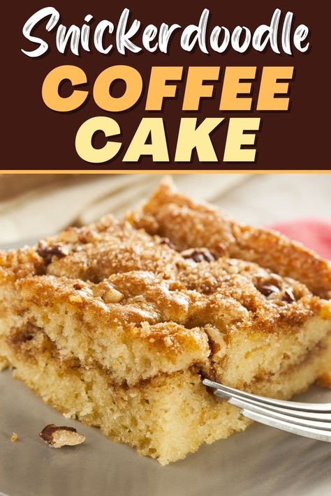 This snickerdoodle coffee cake is sweet, moist, slightly chewy, and tastes just like the cookie! With just a few ingredients and 35 minutes, this recipe couldn't be any easier. Snickerdoodle Coffee Cake, Snickerdoodle Mug Cake Recipes, Copycat Starbucks Cinnamon Coffee Cake, Snicker Doodle Mug Cake, Bisquick Cinnamon Coffee Cake, Coffee Cake Loaf, Coffee Cake Cookies, Snickerdoodle Cake, Coffee Cake Cupcakes