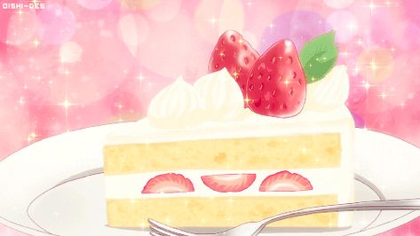 Cake With Strawberries, Pretty Gif, Anime Cake, Cake Banner, Cute Food Art, Banner Gif, Anime Gifs, Cake Videos, Aesthetic Gif