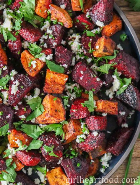 Roasted Beets And Sweet Potatoes, Beets And Sweet Potatoes, Beets And Carrots, Roasted Beets And Carrots, Beetroot Recipes, Roasted Vegetable Recipes, Beetroot Salad, Roasted Root Vegetables, Beet Recipes