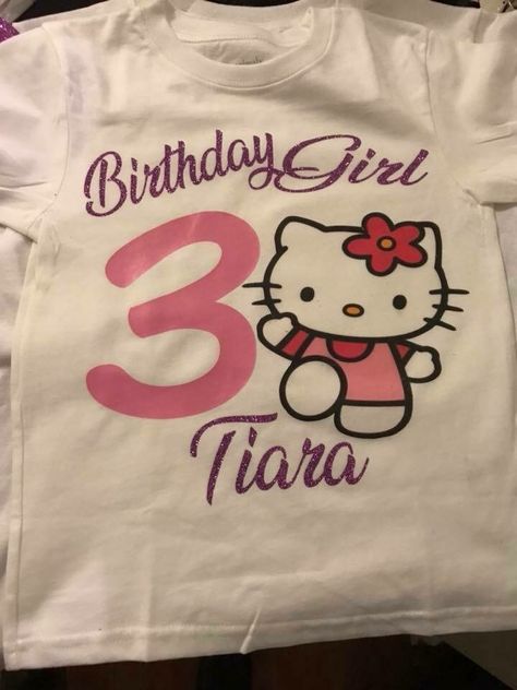 Hello Kitty Birthday Shirt Ideas, Hello Kitty Birthday Shirt, Hello Kitty Birthday Outfit, Spray Paint Shirt, Toddler Birthday Outfit, Hello Kitty Theme Party, Moon Birthday, Birthday Sweater, Hello Kitty T Shirt