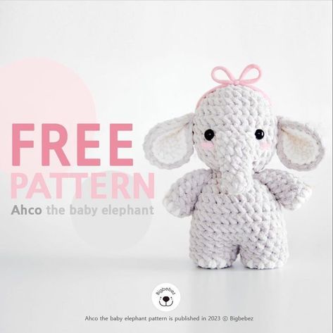 Free pattern @bigbebez 🌻 . Please don’t forget to tag and follow the designer of the pattern when publishing your works… | Instagram Crochet Elephant Pattern Free, Amigurumi Elephant Pattern, Crochet Elephant Pattern, Crochet Panda, Crochet Animals Free Patterns, Amigurumi Elephant, Crochet Elephant, Beginner Crochet Projects, Crochet Amigurumi Free