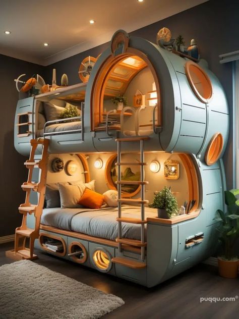 Space-Saving Bunk Bed Ideas - Puqqu Weird Beds, Space Saving Bunk Bed, Adult Bunk Beds, Loft Designs, Custom Bunk Beds, Futon Bunk Bed, Contemporary Bedrooms, Diy Bunk Bed, Cool Kids Bedrooms