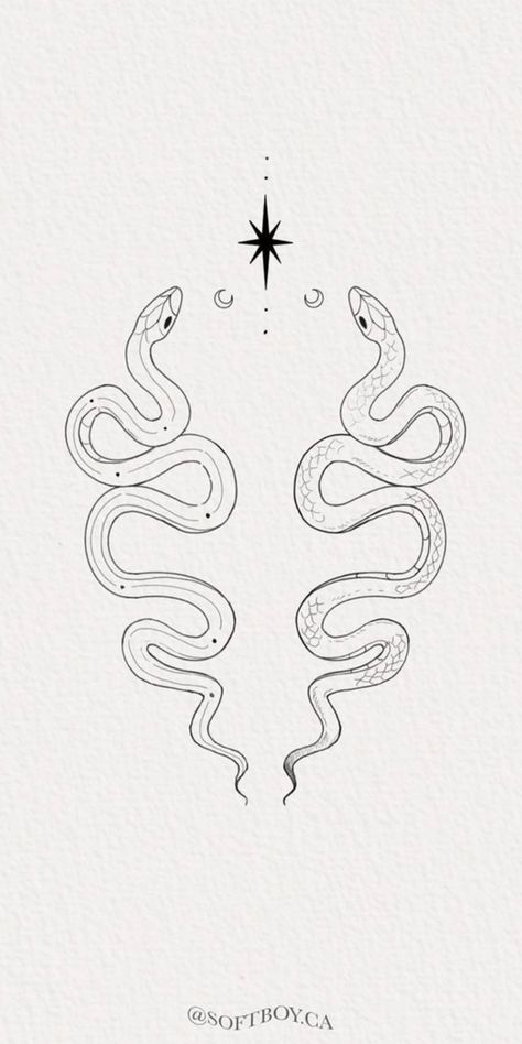 insta @ softboy.ca Symmetrical Snake Back Tattoo, Two Snakes Tattoo Gemini, Gemini Tattoo Snake, Symmetrical Snake Tattoo, Twin Snake Tattoo, Gemini Snake Tattoo, Matching Snake Tattoos, Gemini Snake, Gemini Inspired Tattoos