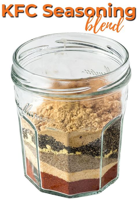 Keep a jar of this KFC spice blend in your pantry for when you're craving the iconic flavor of KFC fried chicken. Easy recipe! #glutenfree Kfc 11 Herbs And Spices Recipe, Fried Chicken Spice Blend, Spice Blends For Chicken, Fried Chicken Seasoning Spices, Kfc Chicken Seasoning Recipe, Kfc Spice Blend, Chicken Spices Recipes, Kfc Spices, Kfc Grilled Chicken Recipe