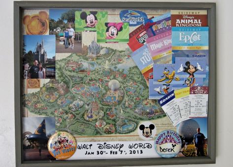 Disney World {Favorite Foods & Shadow Box} - Love to be in the Kitchen Disney Shadow Box, Disney World Souvenirs, Shadow Box Ideas, Scrapbook Disney, Disney Souvenirs, Disney Rooms, Disney Memories, Disney Home Decor, Disney Planning