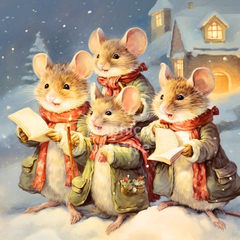 Vintage Christmas Illustration, Festive Attire, Christmas Artwork, Illustration Noel, Christmas Mouse, Vintage Winter, Fabric Panel, Christmas Scenes, Holiday Greeting Cards