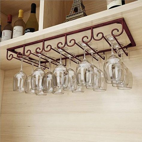 Wine Rack Inspiration, Wine Bottle Holder Wall, Wine Glass Shelf, Hanging Wine Glass Rack, Glass Shelves Decor, Vintage Wine Glass, Wine Rack Design, Wine Glass Storage, Table Top Wine Rack