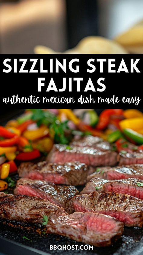 Savor tender steak with a flavorful fajita marinade and stir-fried veggies in this easy steak fajitas recipe! Perfect for homemade fajitas, fajita bowls, or as an appetizer with sides. Save this for later and click through for the full recipe! Stove Top Fajitas Steak, Steak Fajita Bowl Recipe, Skirt Steak Fajitas Marinade, Mexican Marinade For Steak, Sirloin Steak Fajitas, Ribeye Fajitas, Blackstone Fajitas, Steak For Fajitas, Chicken And Steak Fajitas