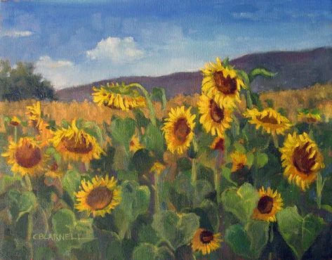 Sunflower Field Pictures, Mountains Painting, Arte Van Gogh, Sunflower Art, Impressionism Art, Sunflower Painting, Impressionist Art, Pretty Art, 그림 그리기