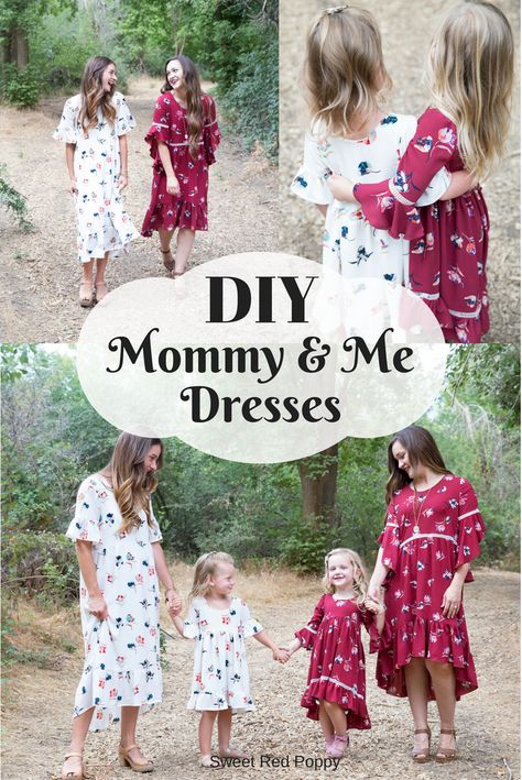 DIY sewing Mommy and Me Matching Dresses Stylish Fabrics white and burgundy Sweet Red Poppy, Sewing Tutorials For Beginners, Free Sewing Tutorials, Tote Bag Pattern Free, Beginners Sewing, Mommy And Me Dresses, Beginner Sewing Projects Easy, Best Crafts, Leftover Fabric