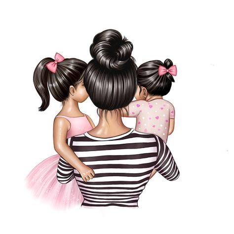 Mom And Two Daughters Drawing, Art Mother And Daughter, Mother And Daughter Drawing, Mom With Kids, Mother Daughter Art, Flower Logo Design, Siluete Umane, Tatuaje A Color, Family Images