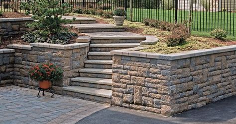 Techo Depot - Techo-Bloc Wholesale Distributor - Haverhill, MA 01830 Steep Hill Landscaping, Steep Hillside Landscaping, Steep Backyard, Backyard Hill Landscaping, Backyard Retaining Walls, Desert Backyard, Sloped Backyard Landscaping, Landscaping A Slope, Landscape Stairs