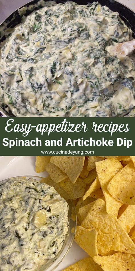 Spinach and Artichoke Dip Recipe, Appetizer recipes Stove Top Spinach Artichoke Dip, Spinach And Artichoke Dip Recipe, Paleo Pesto, Homemade Horseradish, Spinach And Artichoke Dip, Artichoke Dip Recipe, Finger Foods Easy, Spinach Artichoke Dip, Spinach Dip