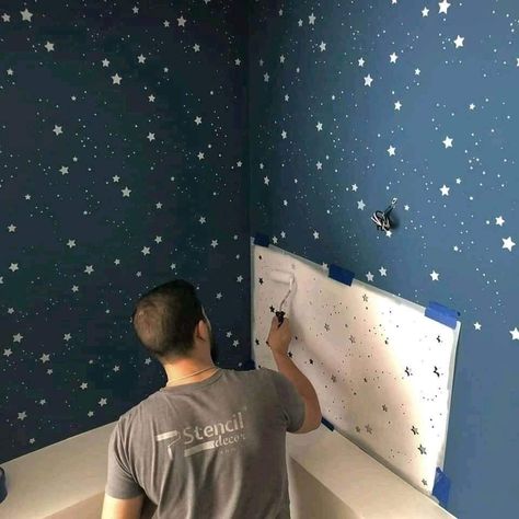 Casa Hobbit, Space Themed Bedroom, Stencil Decor, Modern Kids Bedroom, Nursery Room Design, Toddler Boys Room, Baby Room Inspiration, Nursery Room Inspiration, Space Room