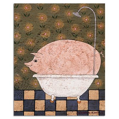 pig in a bathtub | Pig in Tin Tub Notecards Warren Kimble, Bathroom Picture, Primitive Painting, Folk Art Paintings, Arte Folk, Pig Art, Primitive Art, This Little Piggy, Primitive Folk Art