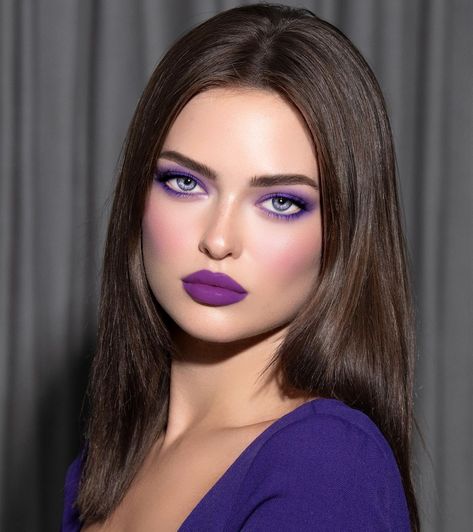 Makeup looks/ makeup ideas/ eye makeup/eye shadow looks/ lips/ lipsticks /liparts/ hairstyles/ earrings/ violet /Youcam makeup Purple Lipstick Makeup, Purple Lips Makeup, Cut Crease Eye Makeup, Eyebrow Styles, Full Makeup, Purple Lipstick, Quick Makeup, Models Makeup, Lipstick Makeup